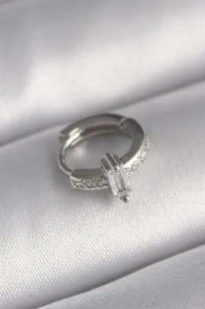 316L Çelik Gümüş Renk Zirkon Taşlı Tragus Piercing 5886