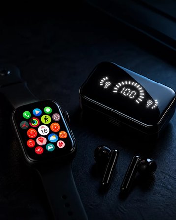 Şık Tasarımlı Akıllı Saat ve Bluetooth Kulaklık Seti Suya Dayanıklı ve Çok Fonksiyonlu