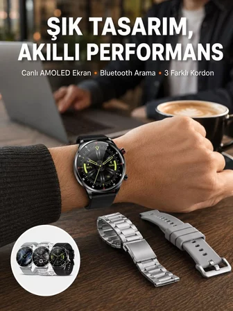 Akıllı Saat Çoklu Kordon Seçeneği Amoled Ekran Çok Fonksiyonlu Bluetooth Bağlantılı Yeni Nesil