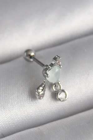316L Çelik Gümüş Renk Beyaz Minelik Kalp Sallantı Zirkon Taş Detay Tragus Piercing 5886