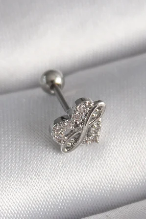 316L Çelik Gümüş Renk Zirkon Taşlı Sonsuzluk Detay Tragus Piercing 5886
