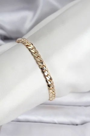 14K Gold Renk Kaplama Ezme Zincir Model Kadın Bileklik 5886