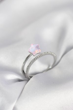 Gümüş Renk Zirkon Taşlı Pembe Halley Model Kadın Yüzük 5886