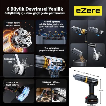 EZERE ST-6609C 20000pa Güçlü Dijital Göstergeli Vakumlu Kablosuz Üflemeli Araç Süpürgesi-(5775)
