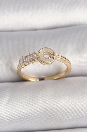 Pirinç Gold Renk Zirkon Taşlı Ayarlanabilir Kadın Yüzük 5886