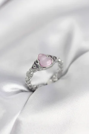 Gümüş Renk Pembe Damla Model Kadın Yüzük 5886