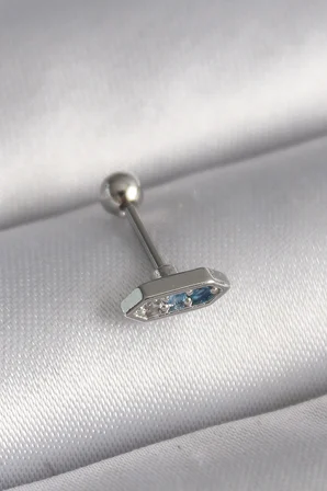 316L Çelik Gümüş Renk Mavi Zirkon Taşlı Tragus Piercing 5886