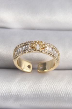 Pirinç Gold Renk Zirkon Taşlı Yıldız İşleme VIP Seri Kadın Yüzük 5886