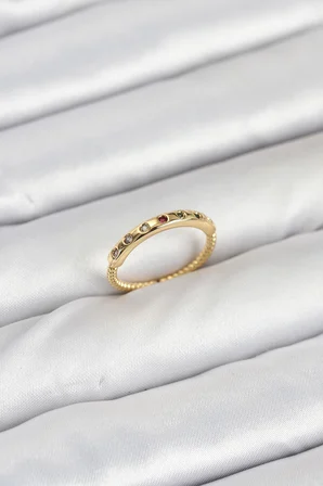Pirinç Gold Renk Renkli Zirkon Taşlı Kadın Yüzük 5886