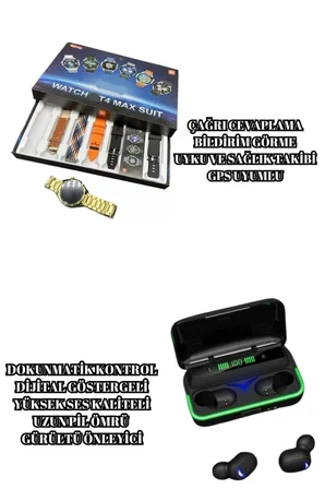 Powerbank Bluetooth Kulaklık Ve Akıllı Saat 7 Kordonlu Metal Kordon Plastik Kordon