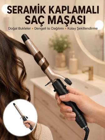 25 mm Seramik Saç Maşası Kalın Bukle ve Hacimli Dalga İçin Yeni Nesil