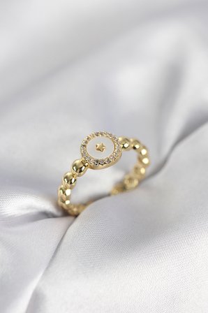Gold Renk Sedefli Yıldız Model Zirkon Taşlı Kadın Yüzük 5886