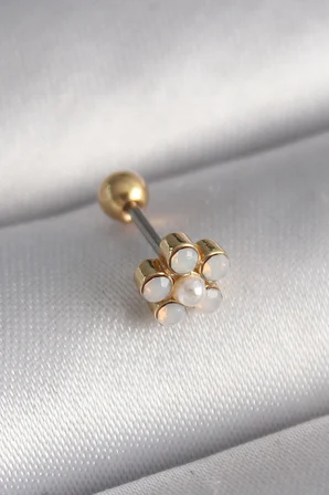 316L Çelik Gold Renk Zirkon Taşlı Çiçek Model Tragus Piercing 5886