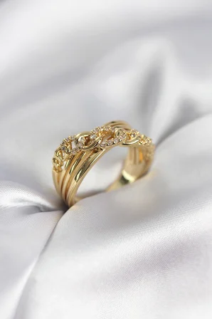 Gold Renk Zirkon Taşlı Zincir Model Kadın Yüzük 5886