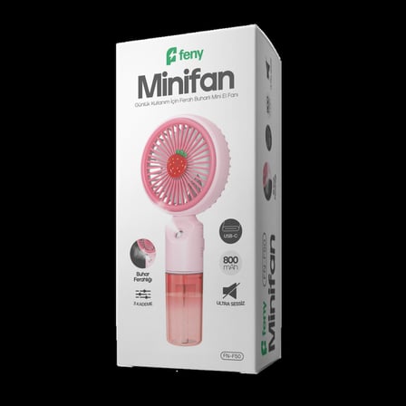 FENY FN-F50 PEMBE 3 Kademeli Hız Buharlı Ferahlık Elde Kullanım Dahili 800mAh Bataryalı Type-C Şarj 