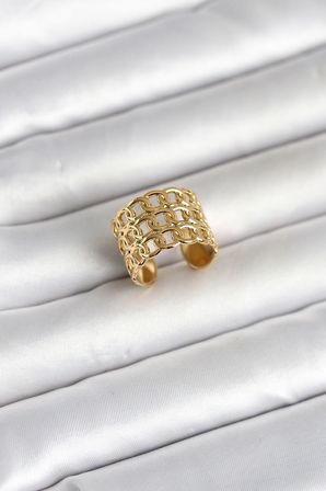 316L Çelik Gold Renk Zincir Model Kadın Yüzük 5886