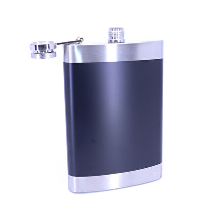 Siyah Deri Kaplama Paslanmaz Çelik Cep Matarası - Hip Flask 9 OZ