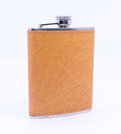 Turuncu Deri Kaplama Cep Matarası/Flask 8 OZ