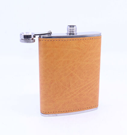 Turuncu Deri Kaplama Cep Matarası/Flask 8 OZ