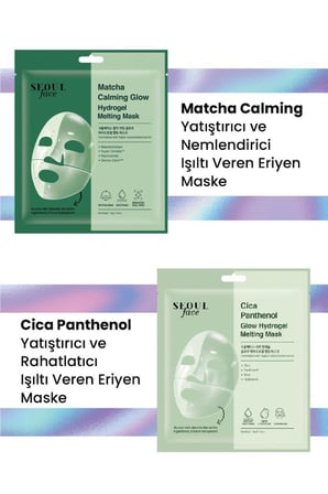 Dermal Seoul Face Matcha Yatıştırıcı Işıltı Veren Eriyen Glow Hidrojel Maske ve Cica Eriyen Maske