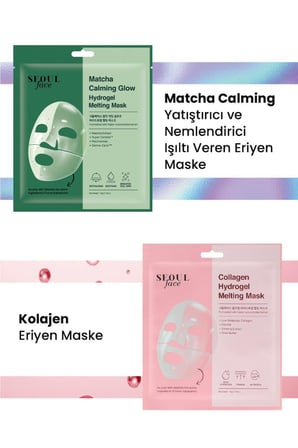 Dermal Seoul Face Matcha Yatıştırıcı Işıltı Veren Eriyen Glow Hidrojel Maske ve Kolajen Eriyen Maske
