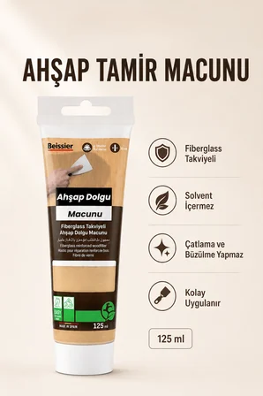 4'lü Maun Ahşap ve Duvar Tamir Seti 125 Ml Dolgu Macunu 2 Adet Plastik Spatula 1 Kübik Zımpara