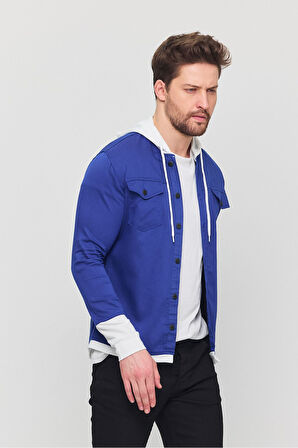 Erkek Slim Fit Dar Kalıp Kapüşonlu Detaylı Kot Gömlek