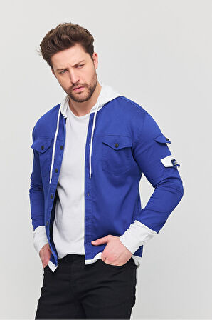Erkek Slim Fit Dar Kalıp Kapüşonlu Detaylı Kot Gömlek