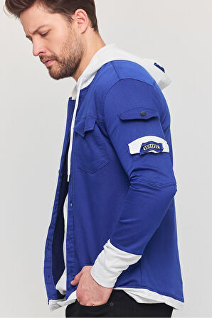 Erkek Slim Fit Dar Kalıp Kapüşonlu Detaylı Kot Gömlek