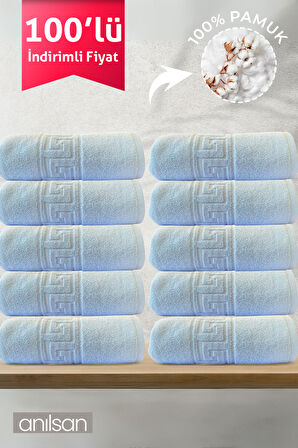 100'lü Greek Mavi Banyo Havlusu - 70x140 Cm, 490 Gr, %100pamuk, Spa Ve Otel Havlusu (10 Adet)