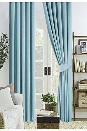 Turkuaz Açık Mavi Kalın Güneşlik Blackout Kararma Fon Perde Düz Dikim