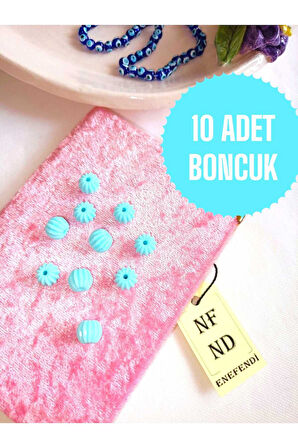 10 ADET MAVİ BONCUK BİLEKLİK HEDİYE İÇİNDEN DELİKLİ BİLEKLİK APARATI SERT PLASTİK ŞEKER DESENLİ