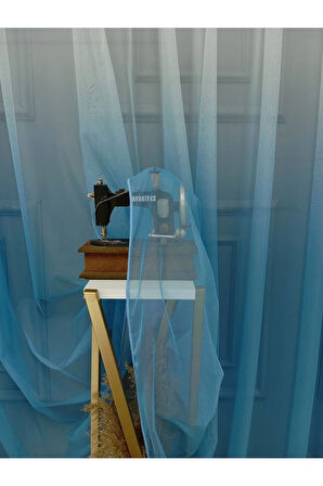 Mavi Renkli Renk Geçişli Değrade Sağ/Sol Takım Tül Fon Perde