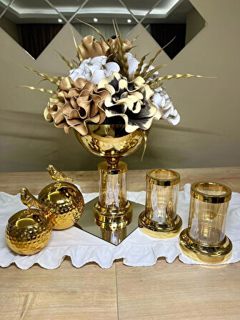 5 PARÇA TAKIM CAM VAZO GOLD 11 PARÇA EVA SET ARANJMAN