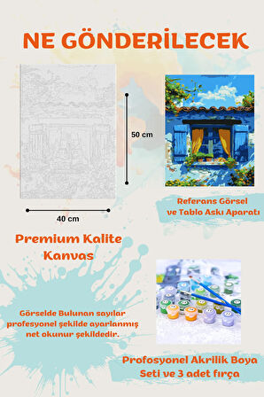 Sayılarla Boyama Çerçeveli Hobi Seti Numaralı Tuval Fırça Boya Dahil Kasnaklı 40X50 Cm