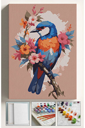 Sayılarla Boyama Çerçeveli Hobi Seti Numaralı Tuval Fırça Boya Dahil Kasnaklı MAVİ KUŞ 40X50 Cm