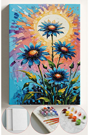 Sayılarla Boyama Seti Numaralı Tuval Fırça Boya 40x50 Cm - MAVİ PAPATYALAR
