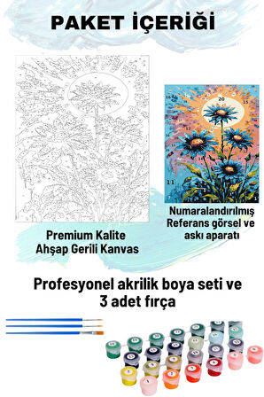 Sayılarla Boyama Seti Numaralı Tuval Fırça Boya 40x50 Cm - MAVİ PAPATYALAR