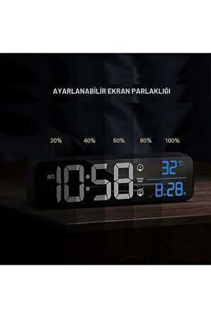 HD LED Ekranlı Aynalı Dijital Masa Saati – Sıcaklık, Tarih ve Çift Alarm Özellikli