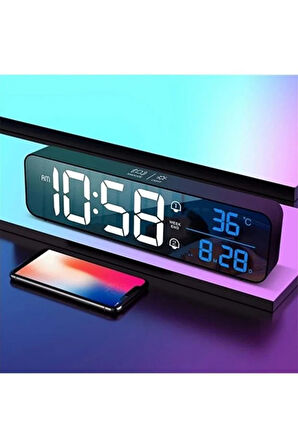 HD LED Ekranlı Aynalı Dijital Masa Saati – Sıcaklık, Tarih ve Çift Alarm Özellikli