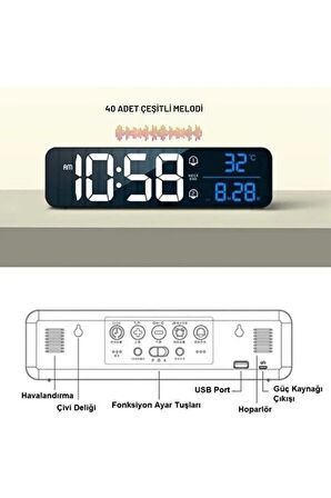 HD LED Ekranlı Aynalı Dijital Masa Saati – Sıcaklık, Tarih ve Çift Alarm Özellikli
