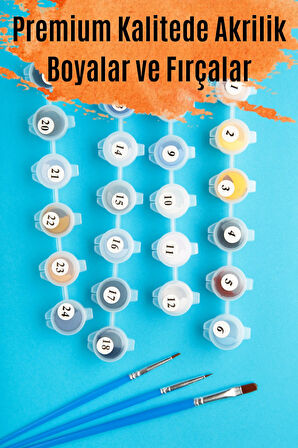 Sayılarla Boyama Çerçeveli Hobi Seti Numaralı Tuval MAVİ VAZO Fırça Boya Dahil Kasnaklı 40X50 Cm