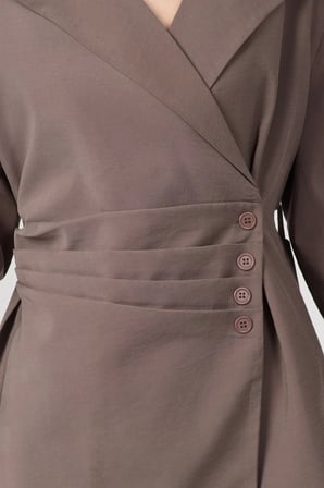 Kadın Pile ve Kemer Detaylı Pantolon Lastikli Kahverengi Oversize Takım