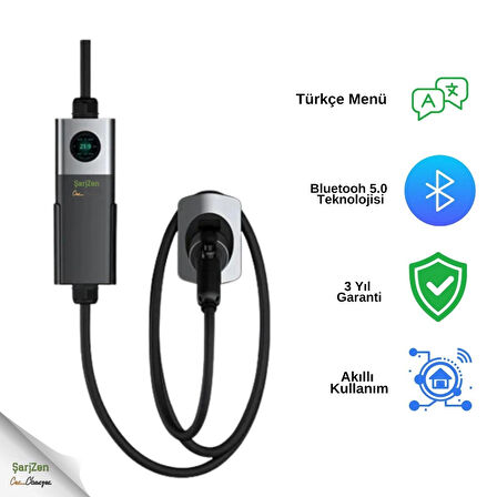 ŞarjZen Charge Max 3 - 22 kW Taşınabilir Araç Şarj Cihazı (Wifi+Bluetooth Mobil Uygulama)