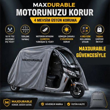 ZELSUN VENÜS 32 3 TEKERLEKLİ KABİNLİ Motosiklet Brandası Su Geçirmez 4 Mevsim Boya Dostu Motor Brandası + TAŞIMA ÇANTALI