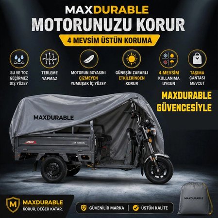 LEKSAS LY SJ 35000 3 TEKERLEKLİ KASALI Motosiklet Brandası Su Geçirmez 4 Mevsim Boya Dostu Motor Brandası + TAŞIMA ÇANTALI 3KKS