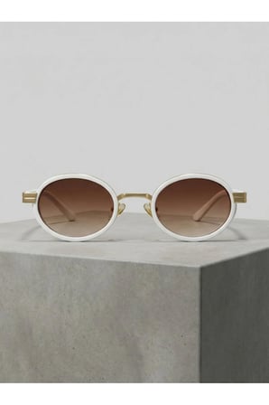 Max Elips Oval Beyaz Çerçeve Kahverengi Cam Güneş Gözlüğü Unisex Metal Trend Gözlük