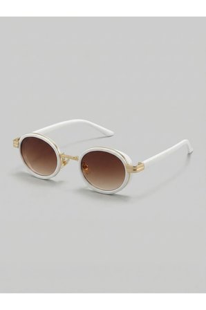 Max Elips Oval Beyaz Çerçeve Kahverengi Cam Güneş Gözlüğü Unisex Metal Trend Gözlük