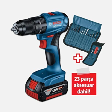 Bosch Tek Akülü Kömürsüz Darbeli Matkap Vidalama Şarjlı Matkap + 77 Parça Aksesuar Seti