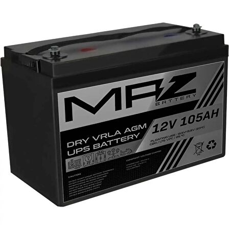 MAZ Akü 12 Volt 105 Amper Kuru AGM VRLA UPS Akü 12V 105AH Yeni Ürün